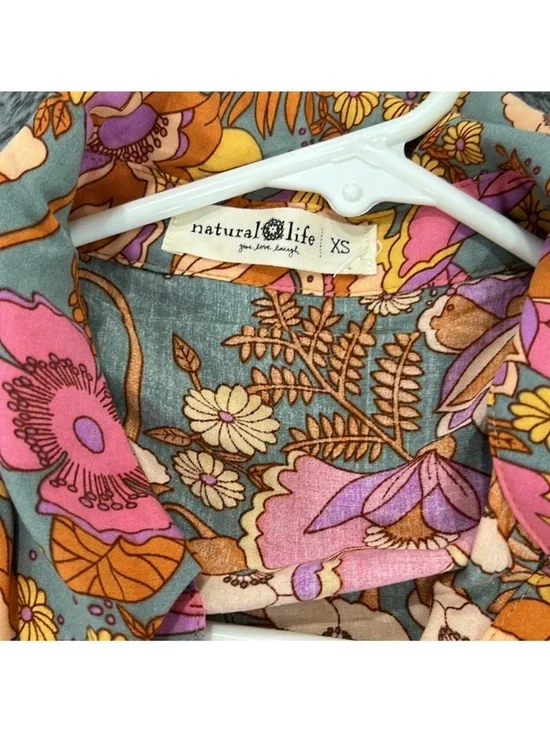 Natural Life Twiggy Vibrant Floral Button-Up Tunic Shirt Dress Pink & Mustard - Picture 5 of 14